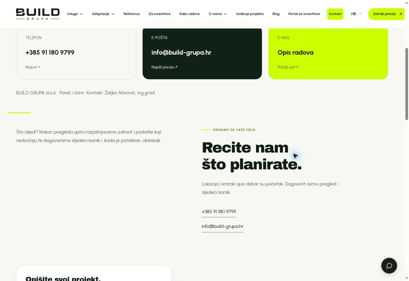 Stvarni prikaz podstranice: Kontakt i upit