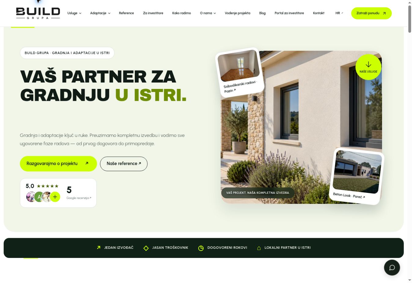 Prikaz naslovnice web stranice BUILD GRUPA
